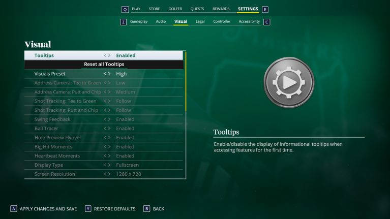 ea sports pga tour visual settings