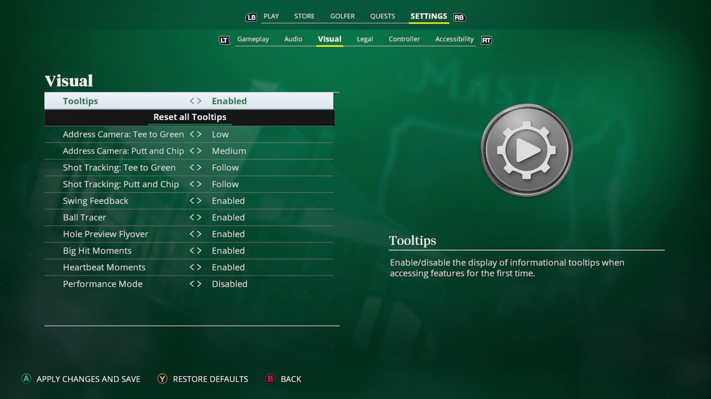 ea sports pga tour visual settings