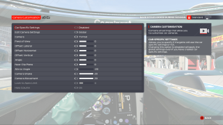 This image shows all the camera customisation settings listed below. 