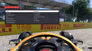 This image shows the Car and Track Selection menu options below.