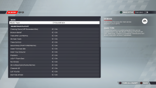 This image shows the EA Music tracks and settings below.