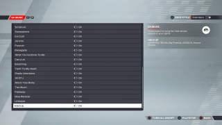 This image shows the EA Music tracks and settings below.