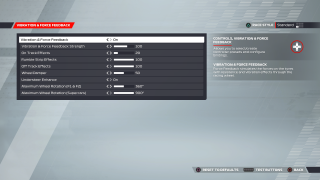 This image displays the settings options listed on the Vibration & Force Feedback menu below.