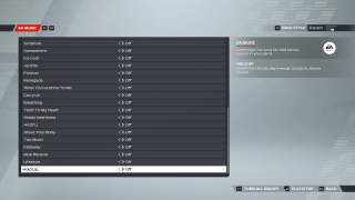 This image shows the EA Music tracks and settings below.