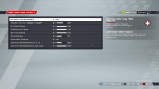 This image displays the settings options listed on the Vibration & Force Feedback menu below.