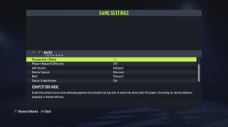The picture shows the Match Game Settings listed below.