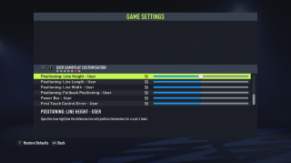 The picture shows the User Player Customization Game Settings listed below.