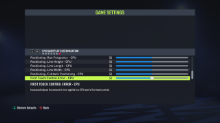 The picture shows the CPU Player Customization Game Settings listed below.