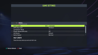 The picture shows the Match Game Settings listed below.