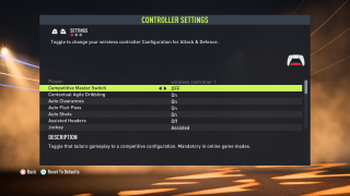 This picture displays the controller settings listed below.