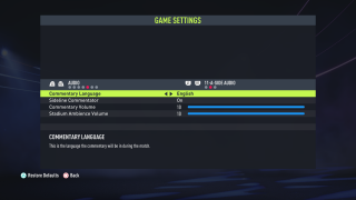 The picture shows the game settings for 11-A-Side Audio listed below.