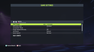 The picture shows the Match Game Settings listed below.