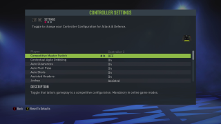 This picture displays the controller settings listed below.