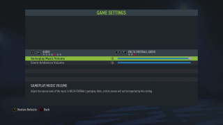 The picture shows the game settings for VOLTA FOOTBALL Audio listed below.