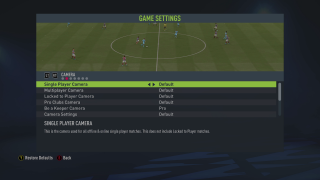 The picture shows the Camera Game Settings listed below.