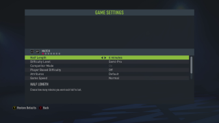 The picture shows the Match Game Settings listed below.