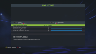 The picture shows the game settings for 11-A-Side Audio listed below.