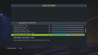 The picture shows the User Player Customization Game Settings listed below.
