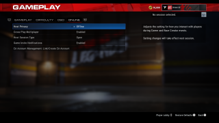 This image shows the Online settings listed below in the Gameplay menu.