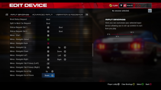 This image shows the Input Bindings menu and settings below.