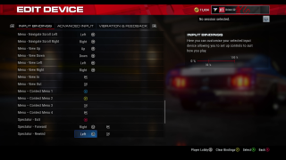 This image shows the Input Bindings menu and settings below.