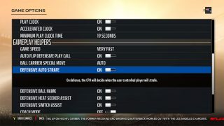 Game Options Settings Menu. See Madden Guide for the Blind and Visually Impaired for more details.