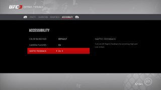 Accessibility settings screen. Third option down turns on rumble. Settings appear in the order they are listed in the UI, top to bottom.