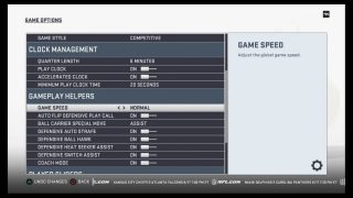 Game Options Settings Menu. See Madden Guide for the Blind and Visually Impaired for more details.