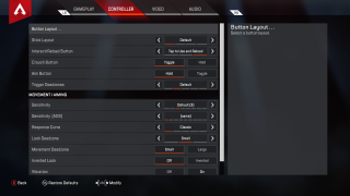 controller settings tab on main settings menu screen