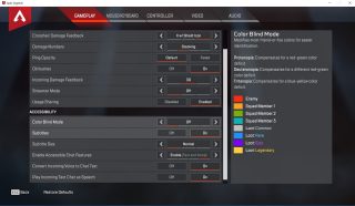 general settings menu with tabs for gameplay options, mouse keyboard options, controller options, video options, and audio options.