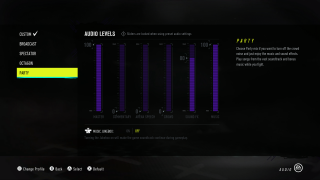 This image shows the Audio levels for Party.