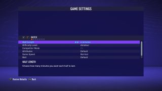 This is a picture of the first screen under Game Settings.