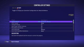 This picture displays the controller settings listed below.