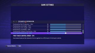 The picture shows the CPU Player Customization Game Settings listed below.