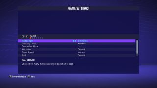 The picture shows the Match Game Settings listed below. 