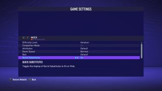 The picture shows the Match Game Settings listed below.