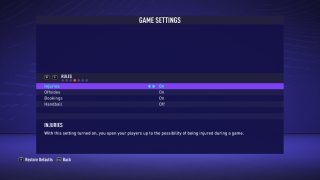 This picture shows the Game Settings Rules listed below.