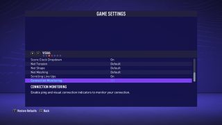 The picture shows the Visual Game Settings listed below.