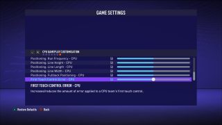 The picture shows the CPU Player Customization Game Settings listed below.