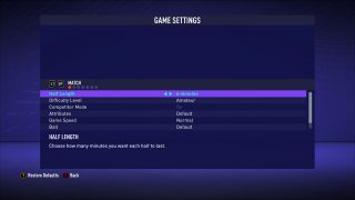 This is a picture of the first screen under Game Settings. 