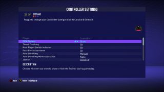 This picture displays the controller settings listed below.