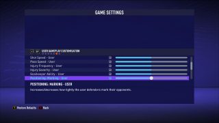 The picture shows the User Player Customization Game Settings listed below. 