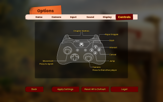 This picture shows an Xbox One Controller and the control settings listed below