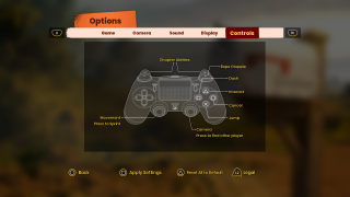 This picture shows a PS4 Controller and all of the Control settings listed below.