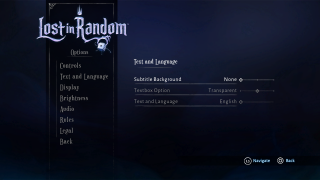 This image shows the Text and Language menu.