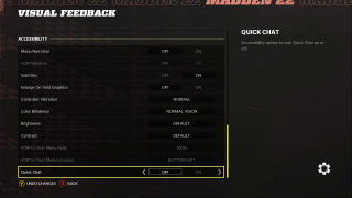 This image shows the Visual Feedback settings listed below