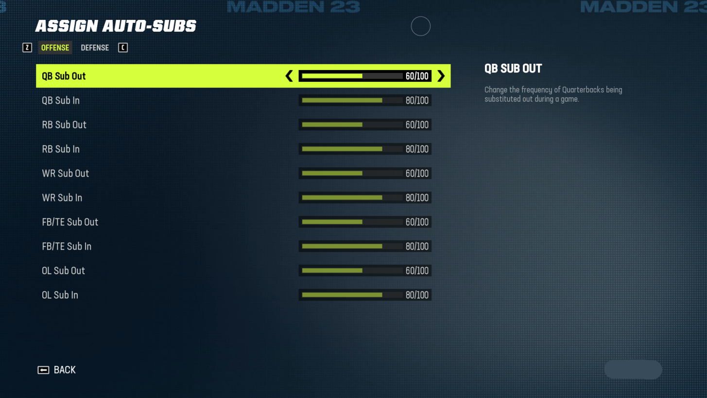 Madden NFL 23 Assign Auto Subs Settings For PC An Official EA Site