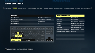 This image shows an image of the Passing game controls. 
