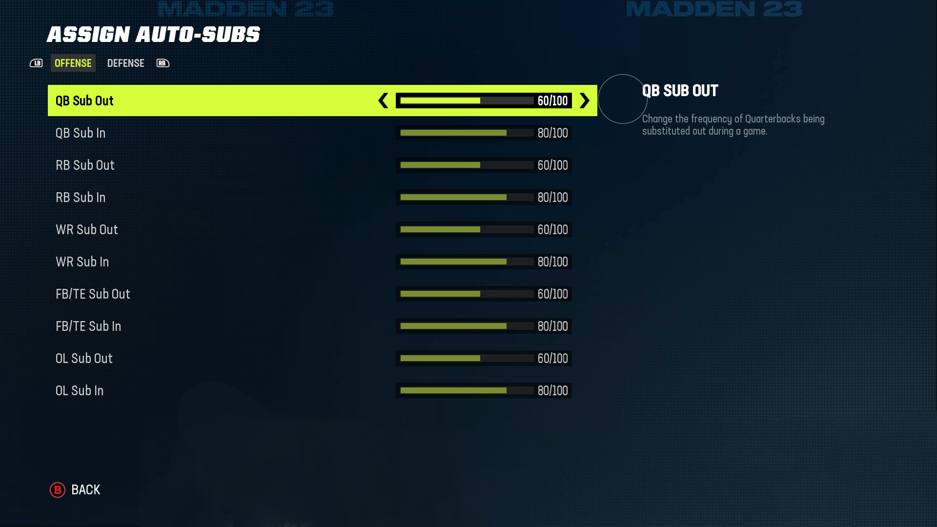 Madden NFL 23 Assign Auto Subs Settings For Xbox One An Official EA Site