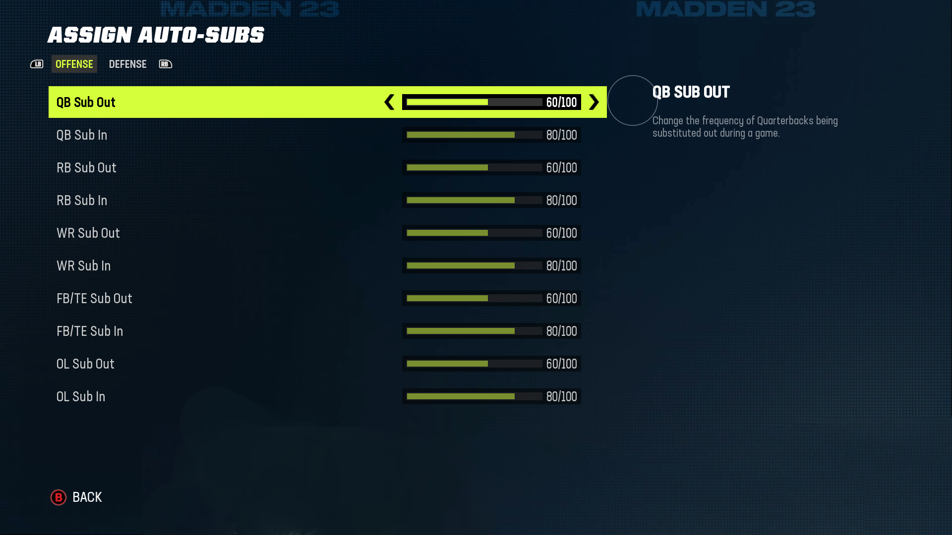 Madden NFL 23 Assign Auto Subs Settings For Xbox Series X An Official